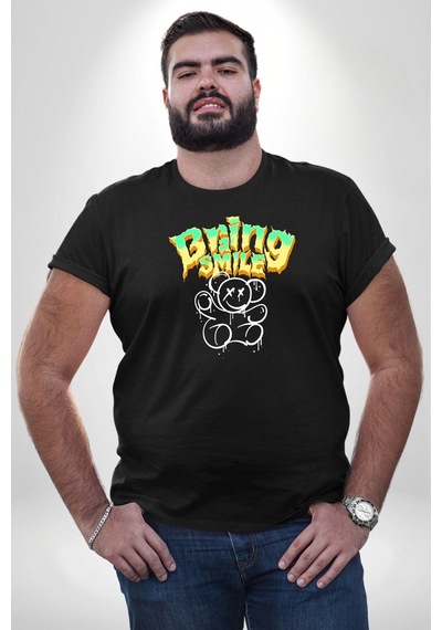 Angemiel Beyin Gülüşü Siyah Büyük Beden Erkek Kadın Unisex Basic Ön Baskılı Tişört Siyah