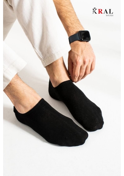 Kral Socks Kadın - Erkek Pamuklu Terletmez 10'lu - 10 Çift Yazlık Görünmez Çorap Siyah