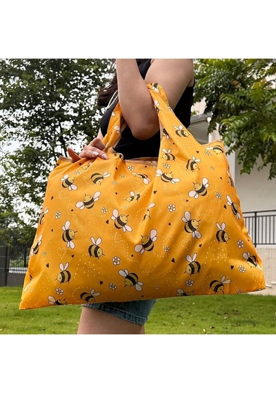 My Balli Store Büyük Boy Alışveriş Ve Pazar Çantası, Dayanıklı Polyester Omuz Tote Çanta Arı Baskılı