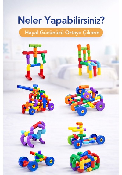 Blok Boru 72 Parça Puzzle Renkli Eğitici Birleştirme Oyuncak Seti