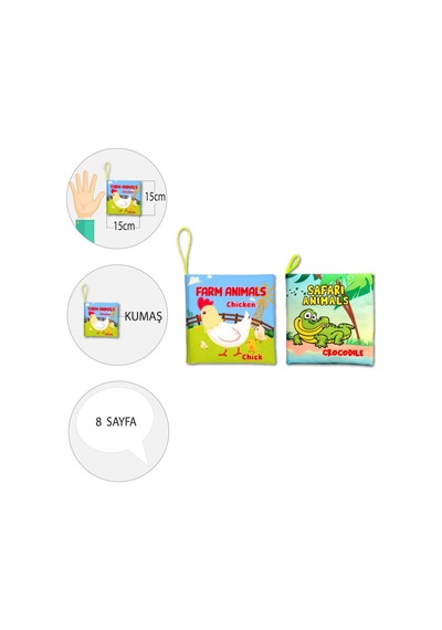 2 Kitap Tox Ingilizce Çiftlik Hayvanları ve Safari Hayvanları Kumaş