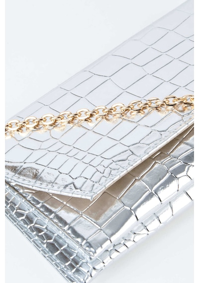Vivaq Kadın Croco Gümüş Zarf Tasarım 2 Bölmeli Mini Zincir Askılı Çıt Çıt Kapama Clutch Ve El Çantası