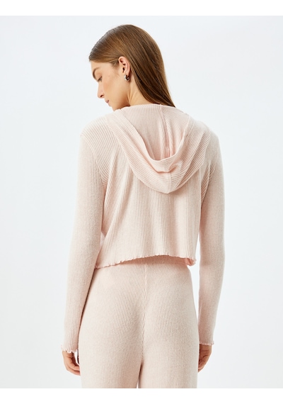Koton Yumuşak Dokulu Kapüşonlu Örme Crop Pijama Üstü Pembe 5wlk40168mk Gül Gülkurusu