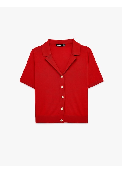 Koton Regular Fit Kısa Kollu Düğmeli Polo Yaka Triko Hırka Kırmızı 6sak90191ht