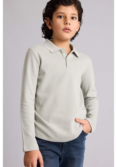 Defacto Regular Fıt Polo Yaka Waffle Uzun Kollu Polo Tişört Erkek Çocuk H1882a826spgn1255 Yeşil-gn1255