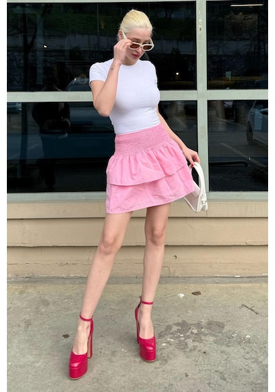 Madmext Pembe Mini Katlı Etek Mg2337 Pembe
