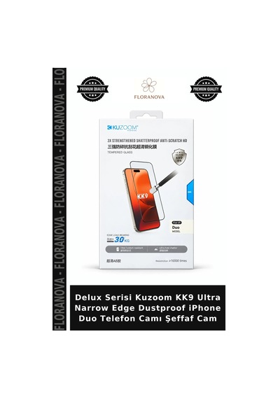 Delux Serisi Kuzoom Kk9 Ultra Narrow Edge Dustproof Apple iPhone Uyumlu Duo Telefon Camı Şeffaf Cam