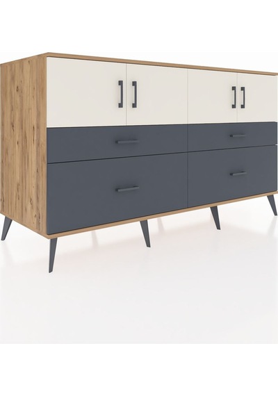 Kronos Konsol 2 Raflı 4 Çekmeceli 4 Kapaklı 176x59x99 Çam-aytaşı/ Çam-aytaşı/antrasit