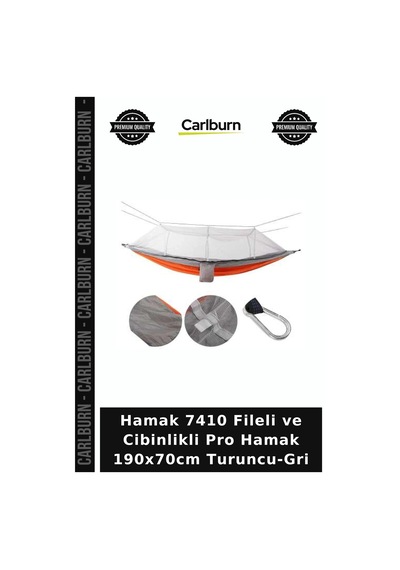 Özel Üretim Hamak 7410 Fileli Ve Cibinlikli Pro Hamak 190x70cm Turuncu-gri Seyahat Taşınabilir Bahçe Standart