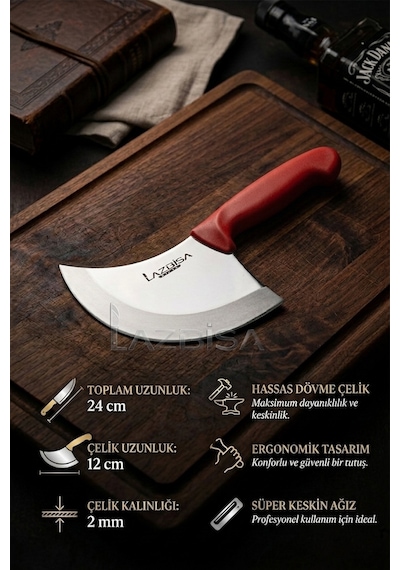 Lazbisa MFT-524 Silver Serisi Pide Börek Bıçağı Mutfak Bıçak Pizza Bıçak Kırmızı