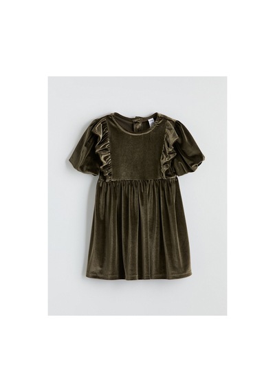 LC Waikiki Alıta Cıty Farkıyla Lcw Kids Yeşil Kadife Düz Kız Çocuk Elbise Yesil - 928405922 Yesil