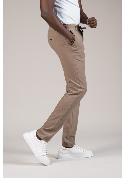 Perpant Slimfit Armürlü Beli İplikli Ve Lastikli Likralı Yazlık Jogger Pantolon Kahverengi