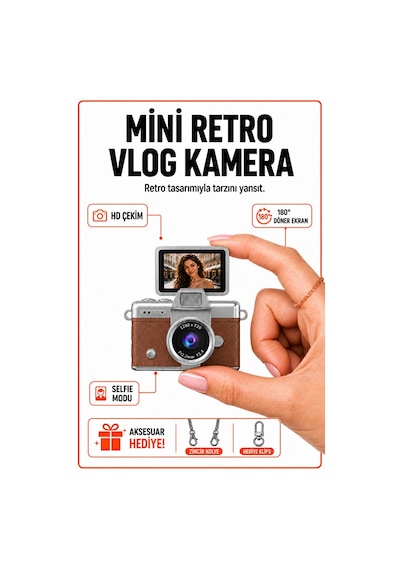 Solvis Mini Dijital Kamera Retro Tasarım Hd Video Selfie Çekim 180 Döndürülebilir Ekran Taşınabilir Kamera
