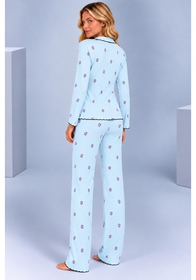 Pijamask Kadın Desenli Fiyonk Detaylı Düğmeli Uzun Kollu Müslin Pijama Takımı Bebe Mavisi Pijamask Kadın Desenli Fiyonk Detaylı Düğmeli Uzun Kollu Müslin Pijama Takımı Bebe Mavisi