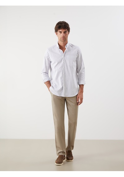 Lcwaıkıkı Classic Beyaz Regular Fit Uzun Kollu Çizgili Erkek Gömlek