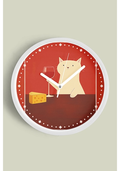 Kedi Tasarım Modern Duvar Saati - 30cm - Önü Camlı Beyaz Kasa - Sessiz Mekanizma-jh0671 Beyaz