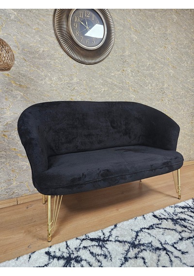 Zafir İkili Teddy Gold Kaplama Telli Ayak Çay Seti Koltuk İkili Berjer , Balkon, Salon, Ofis Siyah
