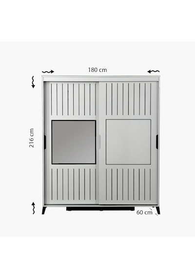 Pasifichome Huga Sürgülü Gardırop Meşe 180Cm / 2 Kapaklı Çekmeceli Dolap