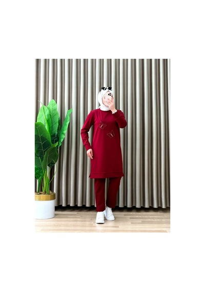 Maşuka Kelebek Nakışlı Tunik Pantolon İkili Takım - Rahat Kesim Şık Günlük Kombin Bordo Bordo Maşuka Kelebek Nakışlı Tunik Pantolon İkili Takım - Rahat Kesim Şık Günlük Kombin Bordo Bordo