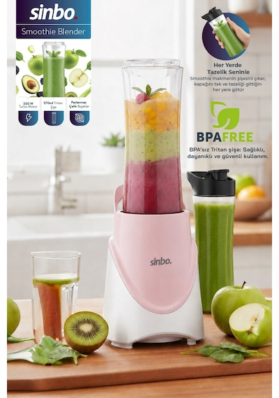 Sinbo Shb-7508 300w Smoothie Blender Paslanmaz Çelik Bıçaklı 570 Ml Tritan Sporcu Matarası-pembe