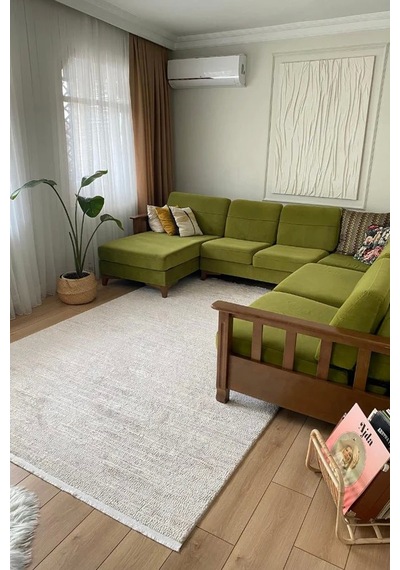 Apex Truva 6631 Krem Akrilik Modern Makine Halısı Krem
