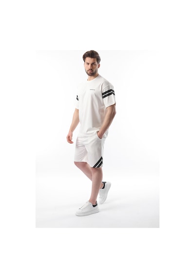 Madmext Ekru Şerit Detaylı Erkek Şort T-shirt Takım E7301