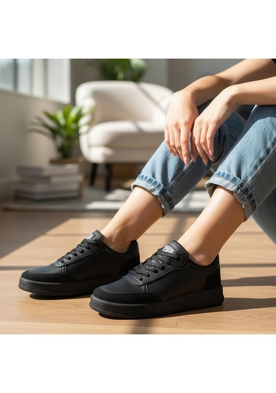 Papatay 1011 Hazır Taban Unisex Spor Ayakkabı Bağcıklı Rahat Sneaker Siyah