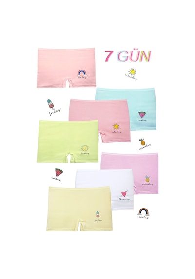 New Lilla 107 Child Days 7'li Kız Çocuk Boxer Şort Paketi V21- Karışık Açık Renkler