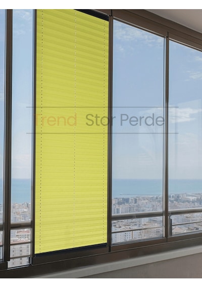 Yeşil Plise Katlanır Cam Balkon Perdesi - Ofis Perdesi - Salon Perdesi - 014 Yeşil