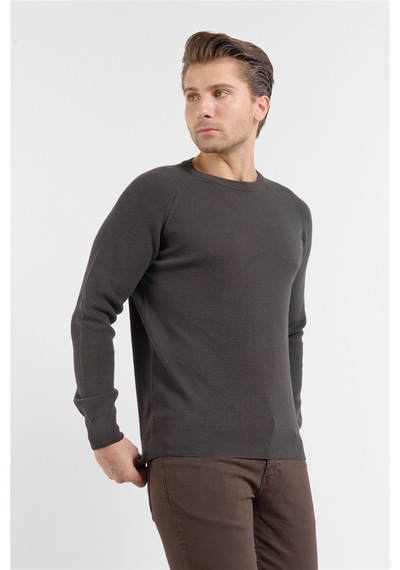 İmza Haki Bisiklet Yaka Uzun Kol Cepsiz Standart Fit Kazak Pamuk Triko 1012260150 XL