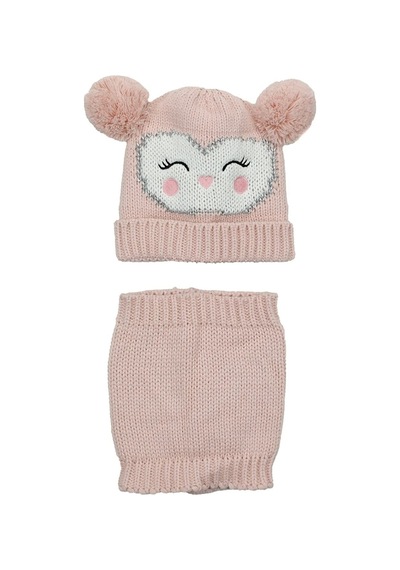Kinetix Owl Set-g-2pr Pudra Kız Çocuk Atkı Bere Owl Set-g-2pr