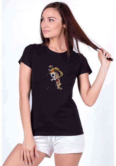 One Piece Baskılı Siyah Kadın Tshirt (534668981)