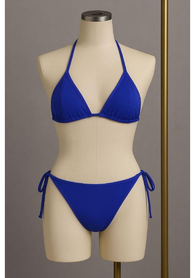 Moda Dua Kadın Mavi Yandan Ve Boyundan Bağlamalı Bikini Mayo Takımı