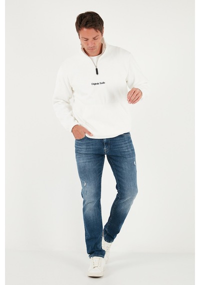 Buratti Regular Fit Yarım Fermuarlı Dik Yaka Yumuşak Dokulu Erkek Sweat 59060661 Ekru