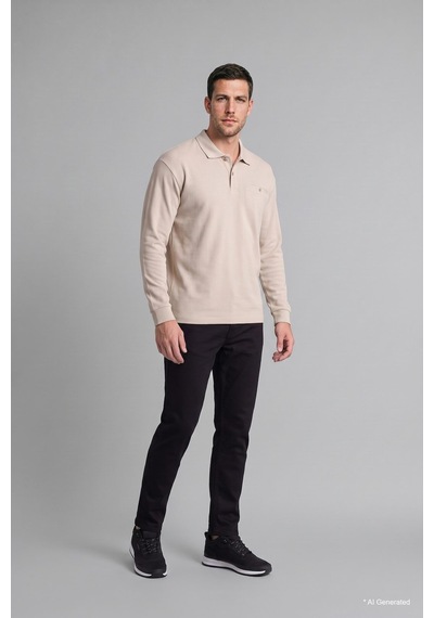 Defacto Regular Fit Düğmeli Polo Yaka Basic Sweatshirt I2039ax26wner37 Ekru-er37
