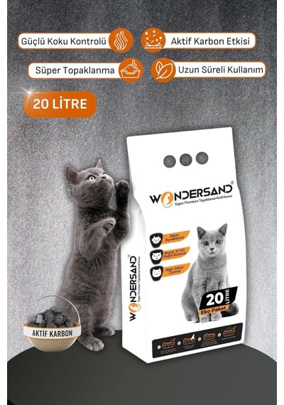 20 Lt İnce Tane Aktif Carbon Kokusuz Süper Topaklanan Premium Kedi Kumu