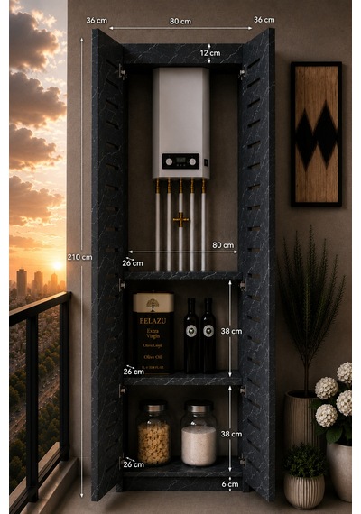 Flower Dolap,çok Amaçlı Kombi Dolabı,balkon Dolabı,kiler Dolabı Siyah