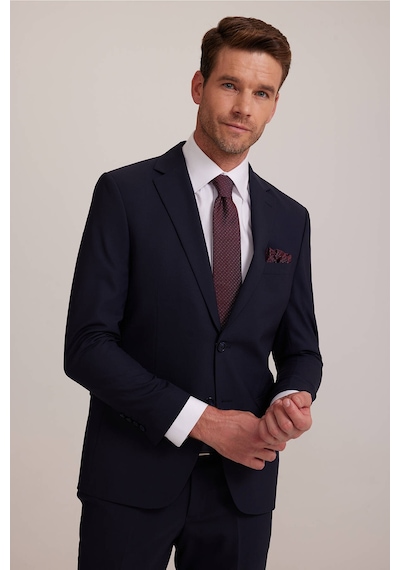 Erkek Koyu Lacivert Slim Fit %100 Yün Takım Elbise