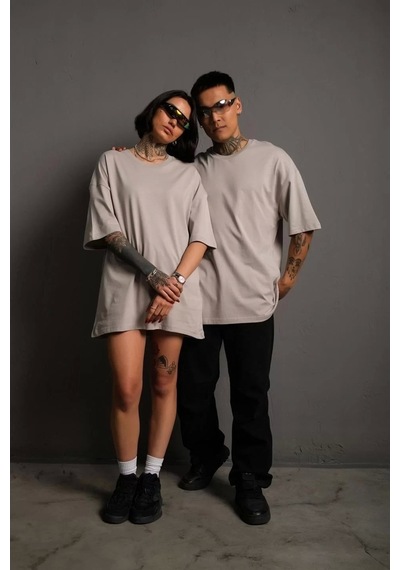 Erkek 24/1 Düz A Kalite Oversize T-shirt - Gri