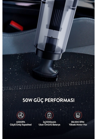 Umie Els24 Emiş Kablosuz Şarjlı Taşınabilir Type-c Ev Ve Araç El Süpürgesi 6000pa Siyah 50w 400 Mah