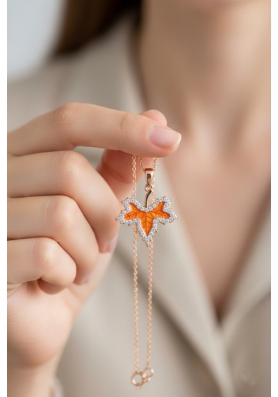 Çekirdekjewelry 925 Ayar Gümüş Yaprak Tasarım Kolye Pembe