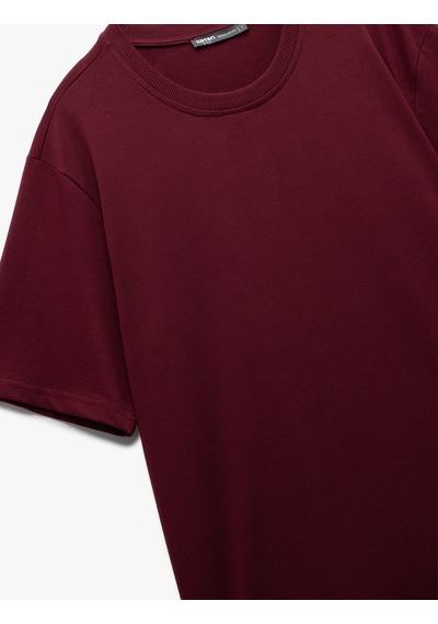 Koton Bisiklet Yaka Regular Fit Pamuklu Kısa Kollu Tişört Bordo 6wam10085hk Bordo