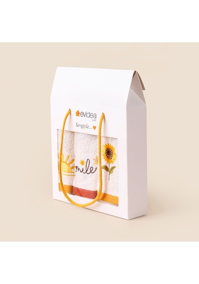 Soft Sun 3'lü Kutulu Hediyelik Havlu Seti - Ekru - 30x50 Cm Çok Renkli