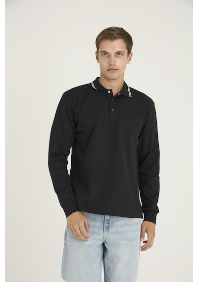 Kly Erkek Polo Yaka Pamuklu Yumuşak Dokulu Modern Sweatshirt Sİyah