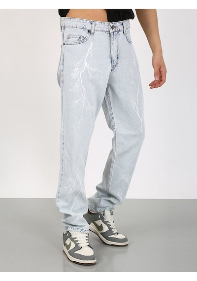 Baggy Önlü Arkalı Şimşek Desenli Buz Mavi Jean-buz Mavi - 33 Buz Mavi
