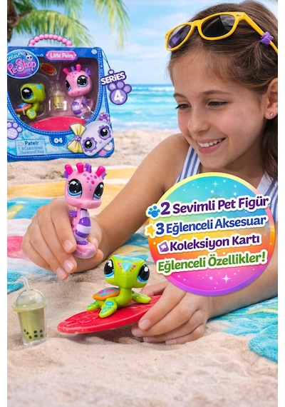 Littlest Pet Shop Beach Bites Pet Pair Seri 4 Kaplumbağa Denizatı Figür Seti Aksesuarlı Mini Lps 4+