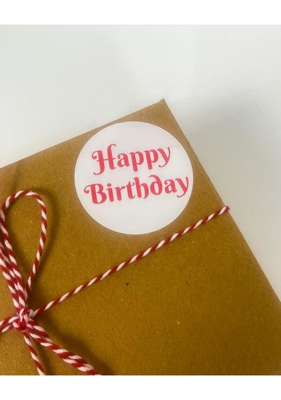 Happy Birthday Kırmızı el Yazılı 5 cm Yuvarlak Yapışkanlı Etiket 100 Adet
