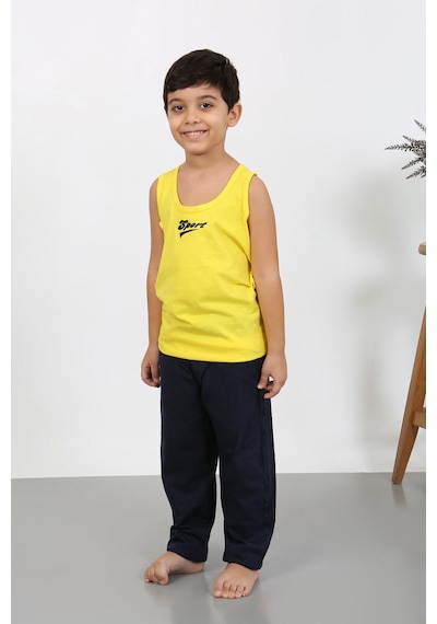 Akbeniz Erkek Çocuk Sıfır Kol Penye Pijama Takım Sarı 20439