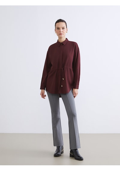 Lcwaıkıkı Classic Bordo Beli Bağlamalı Kadın Gömlek Tunik