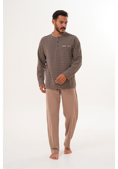 Çift Kaplan Erkek Desenli Patlı Bej Pijama Takımı 8038 Bej